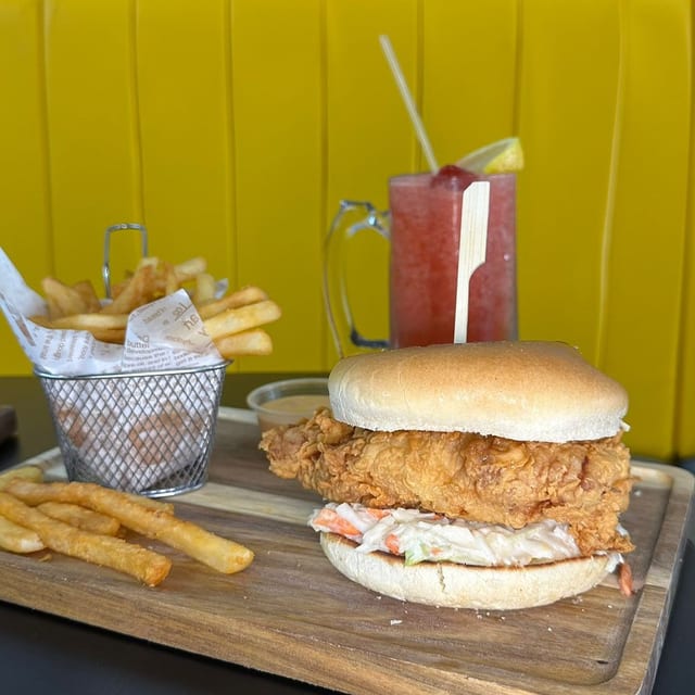 Chicken Burger with Fries.