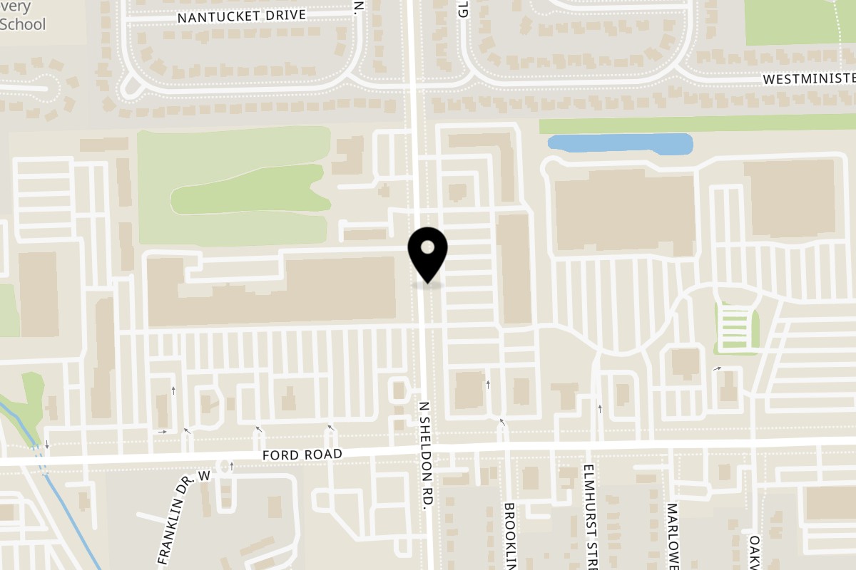 Map showing the location of Shawarma Box on 5830 Sheldon Rd in Canton Township